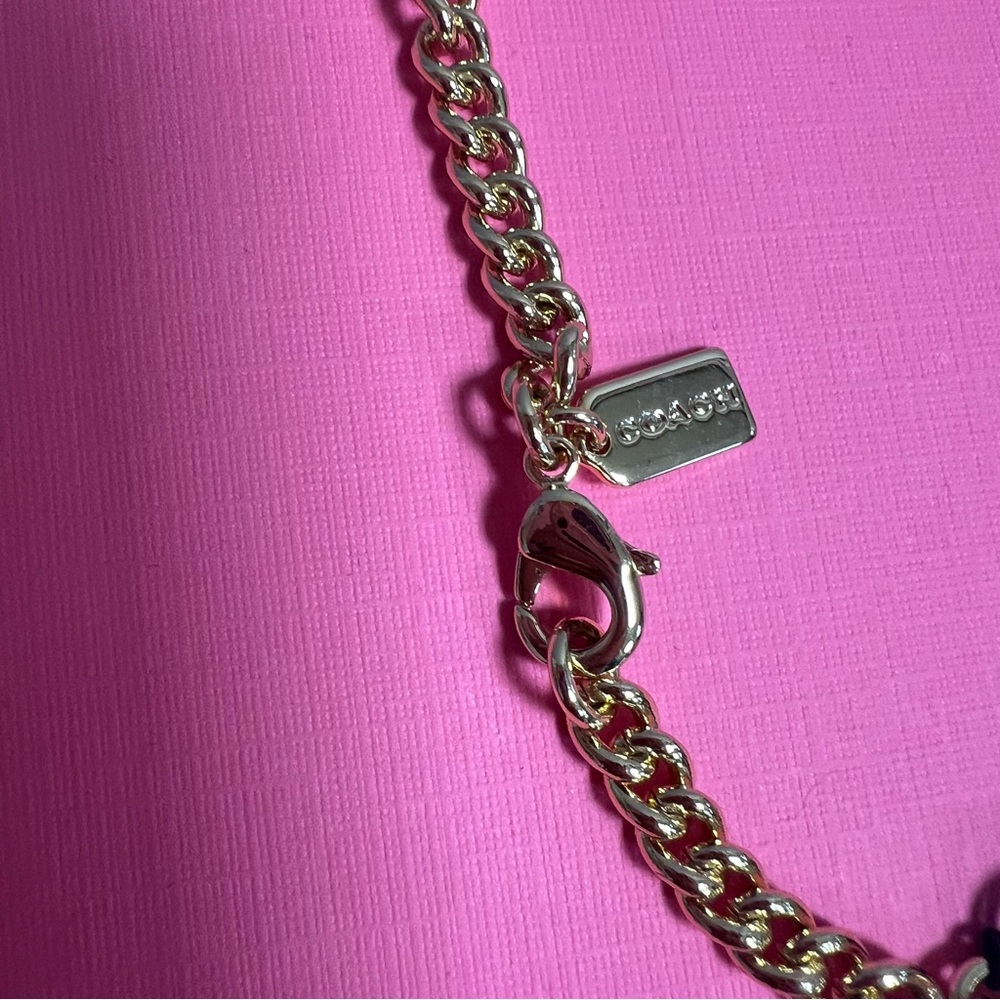 Coach Signature Stone And Red Heart Gold Chain Necklace NWT - Picture 5 of 7